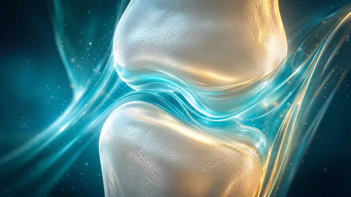 Abstract teal fluid-cushioning concept between smooth joint-inspired forms